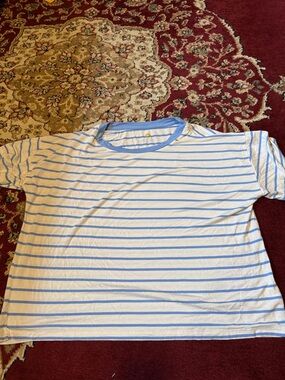 C&C California White Tee with Light Blue Stripes